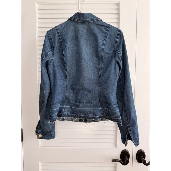 Versona Women’s Denim Jean Jacket Small Medium Wash Raw Hem Button Front Stretch - Picture 2 of 10